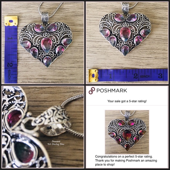 FINAL SALE HP Tourmaline Heart Floral Necklace 925 - Picture 5 of 8